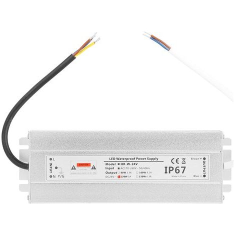 Trasformatore LED da 24 V, driver da 5 A, alimentatore con grado di protezione IP67 per strisce LED da 120 W e 24 V.