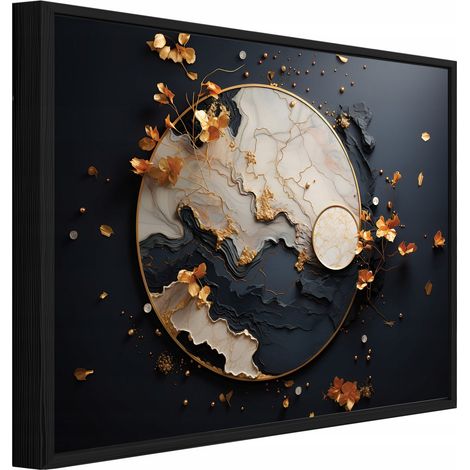 Gerahmtes Leinwandbild mit schwarzem Rahmen, Marmor Abstrakt für Wohnzimmer und Schlafzimmer, hochauflösender Druck, 60 x 40 cm