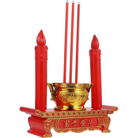 Bougie LED Bougie Électrique Bougeoir Bougeoir Rétro en Plastique Décoration Quotidienne sans Batterie pour Usage Votif la Maison Couleur Rouge (1/5)