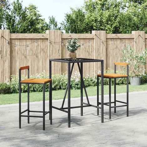 Teenpull – 3-tlg. Gartenbar-Set Schwarz Poly Rattan & Massivholz Akazie (1/5)