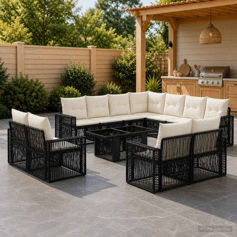 vidaXL Set Divano da Giardino 12 pz Nero e Bianco Crema polyrattan (1/5)