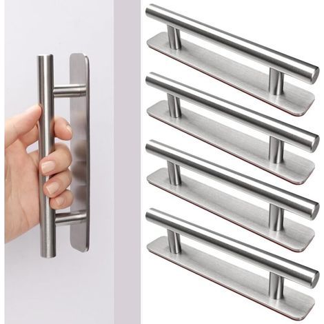 Set di 4 maniglie adesive per mobili, 150 mm, in acciaio inox, per ante di cucine, cassetti, porte scorrevoli, porte finestre, cassetti e armadi. Colore: argento. (1/5)