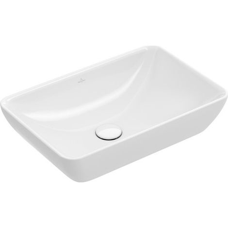 Vasques à poser, 550 x 360 mm, Angulaire, pour robinetterie murale ou robinetterie surélevée, sans plage de robinetterie, avec trop-plein, En porcelaine sanitaire Blanc