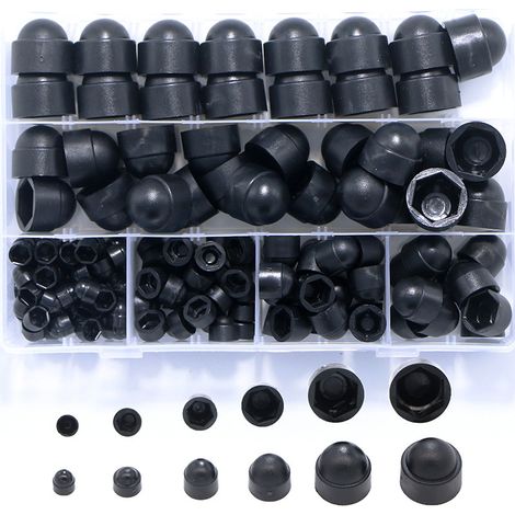 145 Stück schwarze Schutzkappen für Sechskantmuttern – staubdichte Einspritzkappen für Schrauben/Bolzen M4, M5, M6, M8, M10, M12 (1/4)