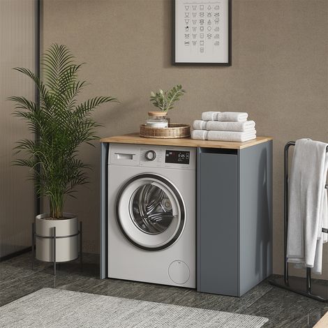 armadietto coprilavatrice Viktor, Antracite/Rovere dorato, 93.6 x 88.2 cm con 3 scomparti, Vicco (1/5)