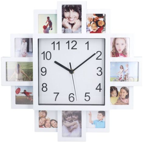 QORVA- Horloge murale avec cadre Photo blanc de 15,35 pouces, bricolage multi-personnalisé pour la décoration de la maison