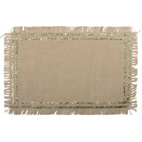 Dessous d'Assiette Rectangulaire en Toile de Jute Dorée pour Table - 42 x 28 x 1 cm - PANGIVO (1/3)