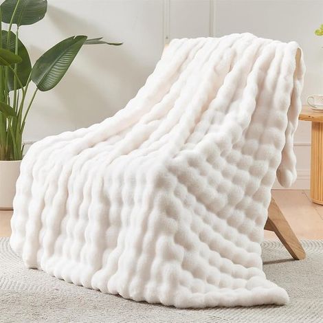 Housse de couette double face ultra douce effet poudré - 130 x 160 cm - Plaids et couvertures de luxe - Hypoallergénique et respirante - Blanc crème (1/5)