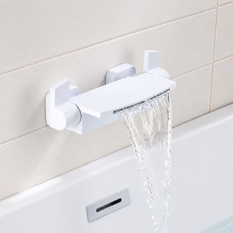 Robinet mitigeur de baignoire cascade mural en laiton robinet seul blanc salle de bain 4 kg – Livraison gratuite (1/5)