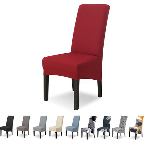 Housse de Chaise XL Extensible 4 Pièces pour Décor Salle à Manger Hôtel Cuisine,Le Noir Vin Rouge (1/5)