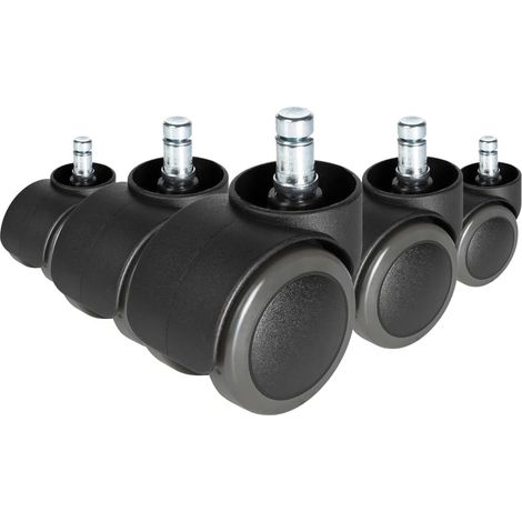5x roulettes sans frein, polyuréthane noir, diamètre tige 10 mm, pour parquet stratifié carrelage, chaises de bureau (1/4)