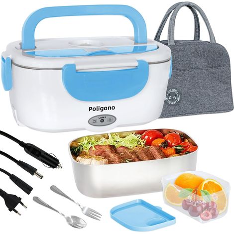 Gamelle Chauffante, Boite Isotherme Repas Chaud Portable, Lunch Box Chauffante Électrique puro Bureau et Voiture, (1.5L/55W), Bleu (1/5)