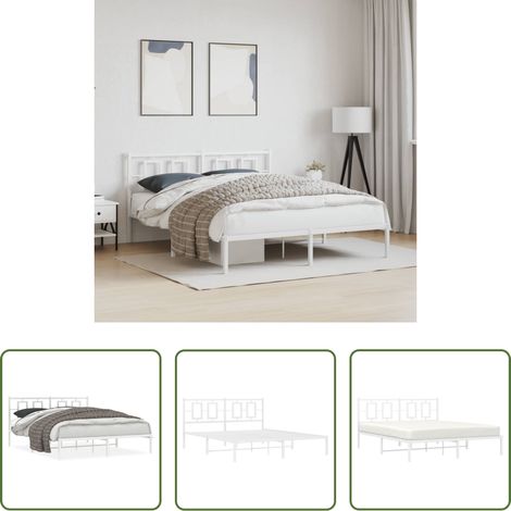 Cadre de lit - Cadre de lit métal sans matelas et tête de lit blanc 150x200 cm (1/5)