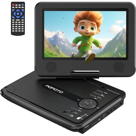 Lecteur DVD Portable 9,5" avec écran pivotant HD 7,5" pour Voiture et Enfants, Autonomie 4-6 Heures, Compatible USB/SD/Synchro TV, Deux Haut-parleurs Stéréo, avec Chargeur Voiture (Noir) (1/5)