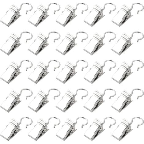 100 Pièces Pince Attache Rideau, Anneaux avec Pince, Clips en Métal avec Crochets pour Rideaux de Douche et de Fenêtre (1/5)