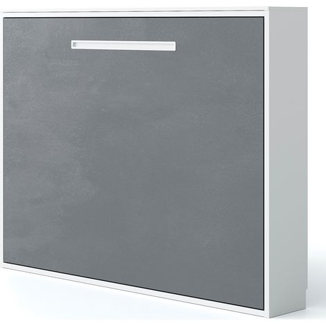 Lit escamotable horizontal MOLANE – Armoire lit avec sommier à lattes intégré Blanc Sans matelas-140x190-Cadre Blanc-Façade Blanche (1/5)