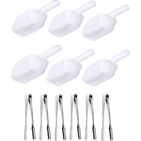 6 x Cuillère à Glace Plastique Pelles + 6 x Pinces À Bonbons pour Mariage Anniversaire Fête d'anniversaire Cuisine bar pour la glace Bonbons Sucré Dessert Buffet café crème glacée (1/5)