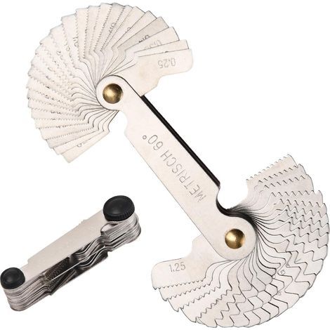 Calibrador de paso de rosca, calibrador de rosca de acero inoxidable de 60 y 55 grados, herramienta de medición de paso de rosca (métrica e imperial). (1/5)