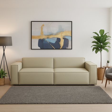 Dmora - Sofá fijo Dmelucc, Sofá modular lineal de 3 plazas, 100% Made in Italy, Sofá de salón moderno en tela., Cm 260x95h70, Beige (1/5)