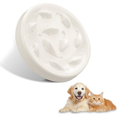 comedero de alimentación lenta, con diseño de peces, de melamina, con base antideslizante, para gatos y perros pequeños. (1/5)