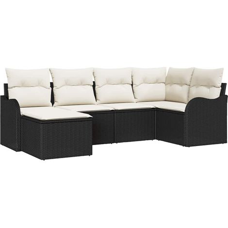 Maison Exclusive - Set Divano da Giardino 6 pcs Nero e bianco Poly Rattan