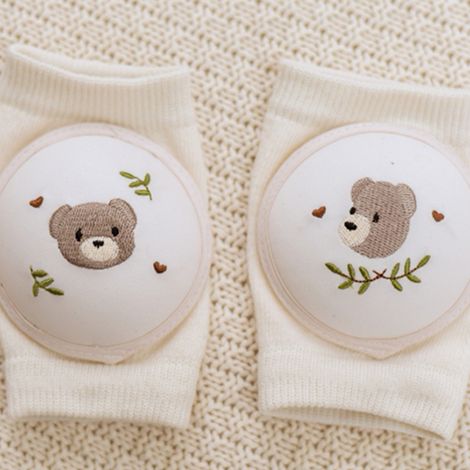 Genouillères Bébé 1-8 Ans en Coton Pur Motif Ourson Respirant pour Apprentissage de la Marche, Taille Unique (1/5)