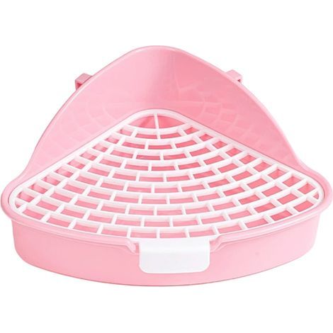 bac à litière triangle pour lapin et petits animaux - toilette d'angle amovible avec grille rose (1/5)