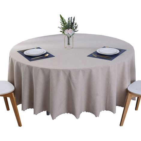 Nappe ronde en mélange coton-lin, antitache, imperméable, Ø 240 cm, Beige clair