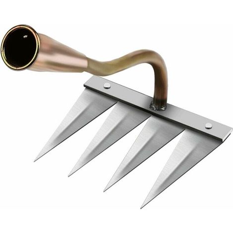 Excavatrice en acier trempé, outil de désherbage de jardin portable, râteau de désherbage pour le désherbage, 4 dents (sans manche en bois) (1/5)