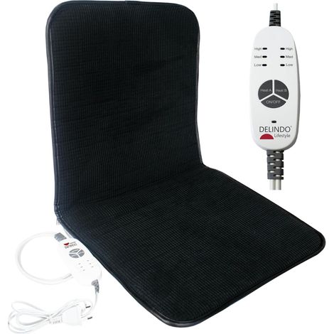 Coussin chauffant pour chaise de bureau - 43 x 94 cm - Coussin de chaise pour fesses et dos avec 3 niveaux de température - 2 zones de chauffage - Noir (1/5)