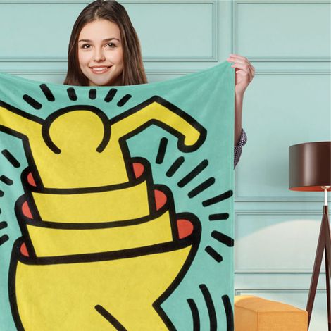 Tapis de sol Kaws Haring 120x150 cm, couverture personnalisée motif artistique, idéale pour chambre ou salon (1/3)