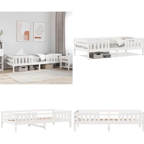 Massivholzbett ohne Matratze Weiß 90x200 cm Kiefernholz - Massivholzbette - Kiefernholzbette - Weißes Bett - Modernes Bett - Doppelbett - Home & Living (1/5)