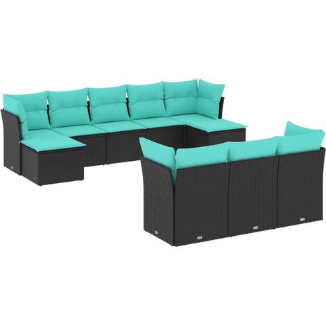 Maison Exclusive - 10-teiliges Gartensofa-Set mit Kissen, schwarz (1/5)