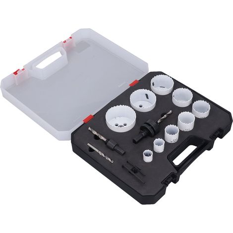 Set de 15 scies cloches métal blanc, forets hélicoïdaux et mèches de centrage pour perçage précis. (1/5)