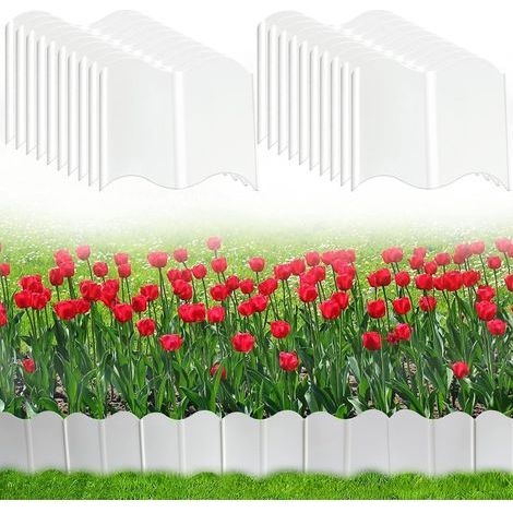 Kunststoff-Rasenkanten, 40 Stück flexible, ineinandergreifende Gartenkanten, Wellkunststoff-Beetbegrenzung, Pflanzenbegrenzungsdekoration für Rasen, Terrasse, Blumenbeet, Gras (Weiß) (1/5)