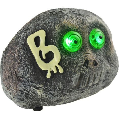 Teschio a Forma Pietra per Halloween con Occhi a LED Verdi (1/5)