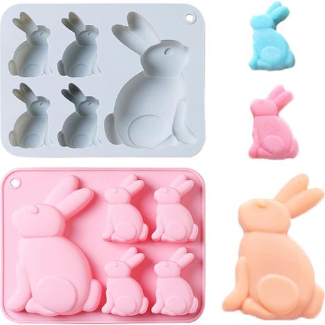 Moule à Cuisson Lapin Moule à Fondant Moule à Chocolat Lapin Moulle En Silicone Moule à Bonbons Moule De Cuisson Moule De Décoration De Petit Gâteau Pour Chocolat Biscuits Fondant Sans BPA 2Pcs (1/5)