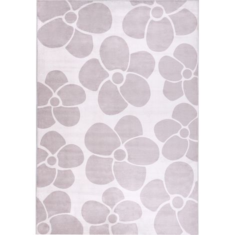 Alfombra de tela 140 x 200 cm motivo floral sala de estar dormitorio base antideslizante apta para calefacción por suelo radiante beige Akyaka