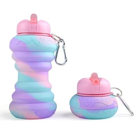 Bouteilles d'eau en silicone, bouteille d'eau pliable, beignets roses, beignet rose (1/5)