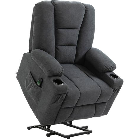 Electric Riser Recliner Armchair， Oversized Chair with Cup Holder & Side Pockets for Elderly in Living Room, Charcoal Grey