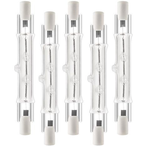 Packung mit 5 linearen Halogenlampen R7s 118 mm 200 W 230 V mit dimmbarer Lichtstärke. (1/5)