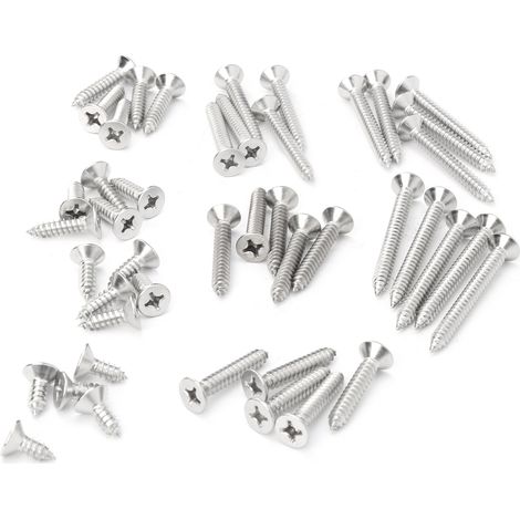 45 vis autotaraudeuses en acier inoxydable 304, tête fraisée cruciforme M6, longueurs multiples (1/5)