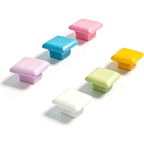 6 Pièces 35mm Coloré Bouton de Tiroir en Bois, Poignée Coloré Solides Carré Boutons, Boutons De Porte Mignon Carré Tiroir Poignée, Pour Armoire, Commode, Cuisine, Avec Vis