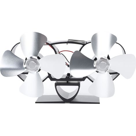Eosnow Ofenventilator, wärmebetrieben, Aluminiumlegierung, 4 Flügel, Doppelkopf-Kamin als Ersatz, Silber