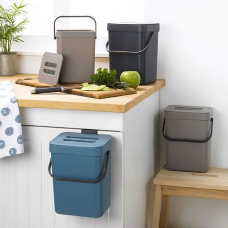 Poubelle compost de cuisine accrochable - - 5L - Anthracite - Accrochable - Plastique - 24x14x18 cm (1/3)