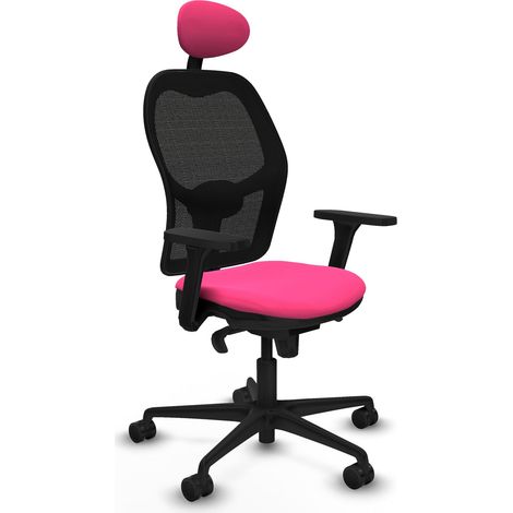 Jorquera sincro malla negra similpiel rosa brazos 3D base nailon cabecero fijo ruedas 65mm nailon (1/5)