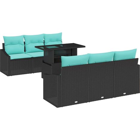 Garden Sofa Set with Cushion 7 pcs Black and blue Poly Rattan vidaXL (1/5)