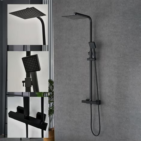 Colonne de Douche avec mitigeur thermostatique Noir, 10In Douche de tête Carré,RéGlable en Hauteur Système de Douche (1/5)