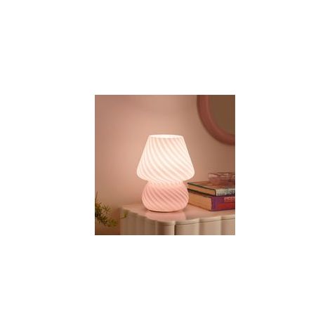 Rose Lampe Champignon Lampe a Poser avec Verre à Rayures, Lampe de Chevet Chambre, Salon, Café, Bureau, Ampoule Incluse, Cadeau, Anniversaire, Nouvelle Année (1/5)