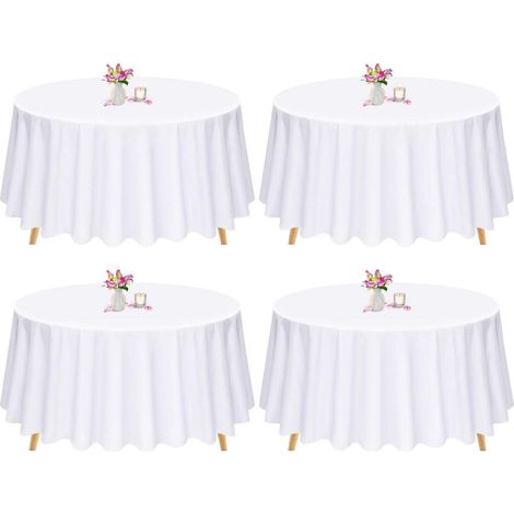Runde Tischdecke 228 cm Weiß, 4er Set, Premium Polyester, knitterfrei